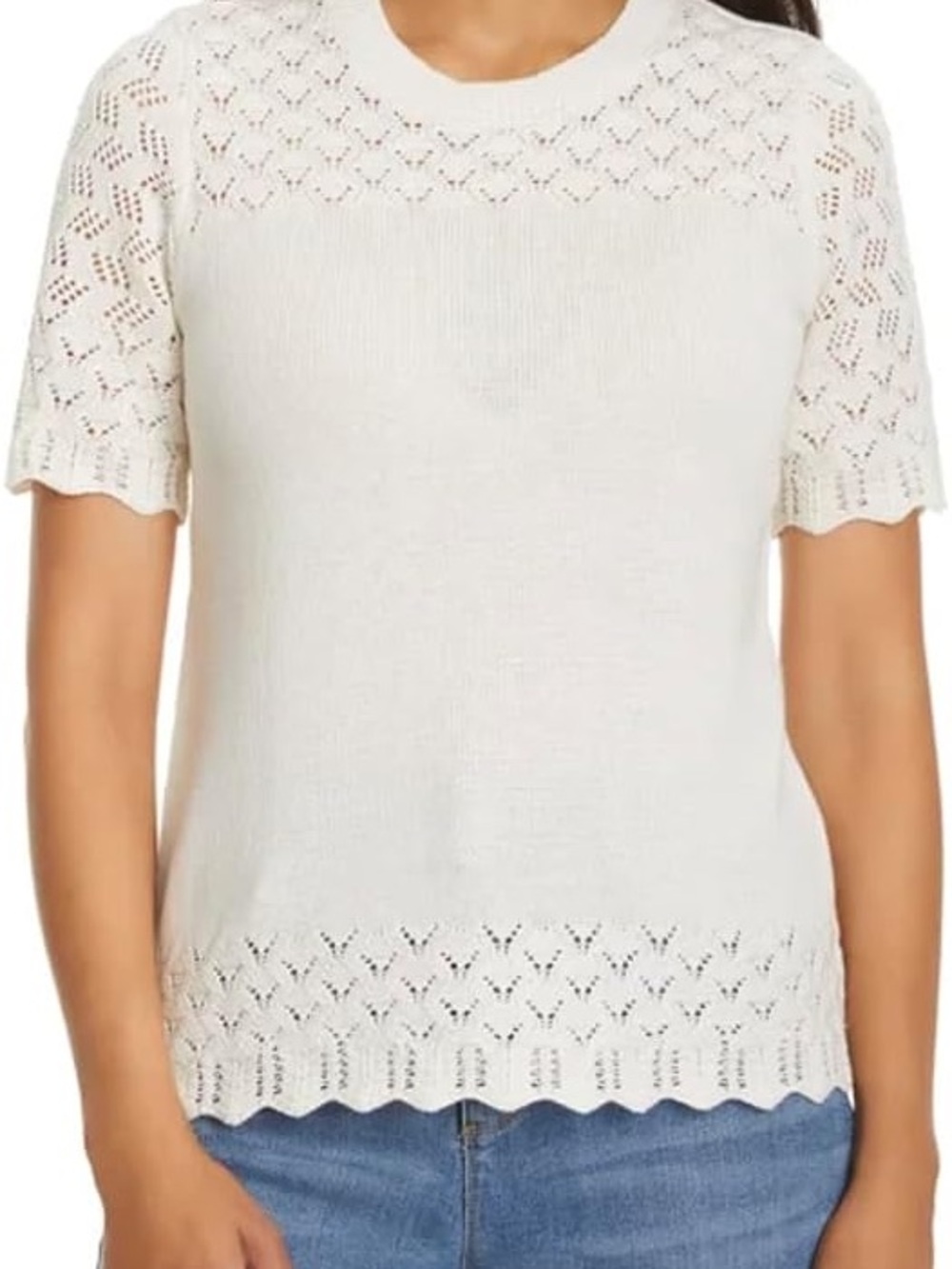 Jessica Simpson Women's Short Sleeve Pointelle Sweater Top